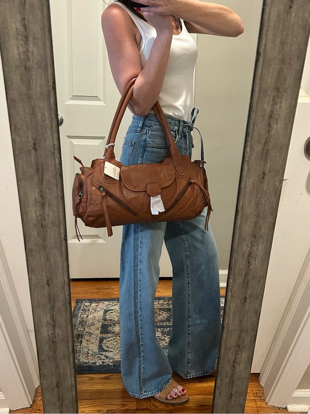 NWT Free People Sabo East West Bag in Saddle With Charms & Scarf - Picture 9 of 16